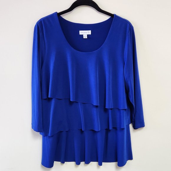 Susan Graver Tops - Medium Susan Graver Triple Layered Tiered Royal Blue Liquid Knit Top Blouse
